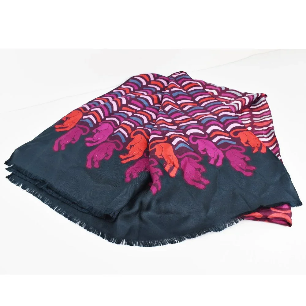 Large long colorful Kate Spade silk scarf, fuchsia panther classy silk scarf